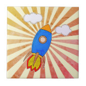 Cartoon Rocket Retro Sunset Decorative Tegeltje (Voorkant)