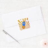 Cartoon Rocket Retro Sunset Vierkante Sticker (Envelop)
