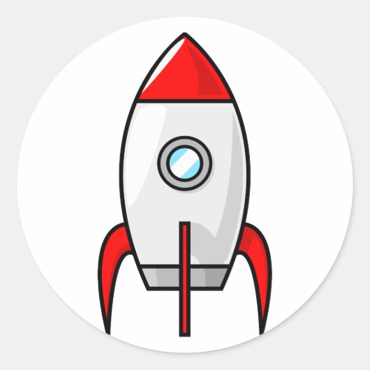 Cartoon Rocket Ronde Sticker (Voorkant)