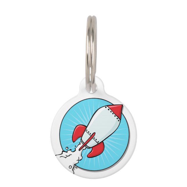 Cartoon Rocket Ship Design Huisdierpenning (Voorkant)