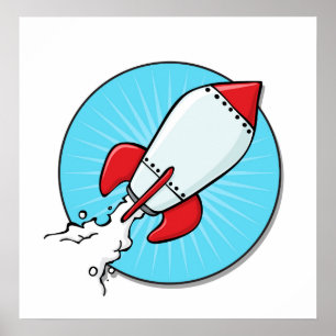 Cartoon Rocket Ship Design Poster
