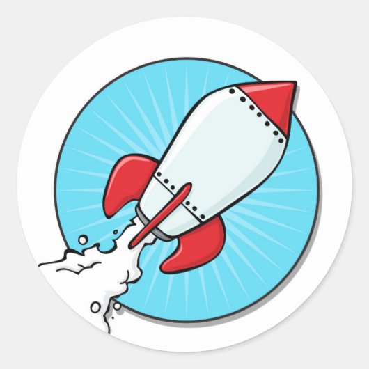 Cartoon Rocket Ship Design Ronde Sticker (Voorkant)