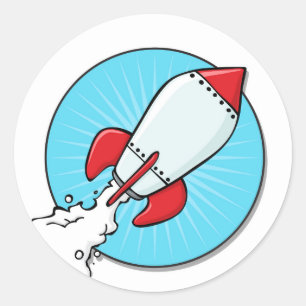 Cartoon Rocket Ship Design Ronde Sticker