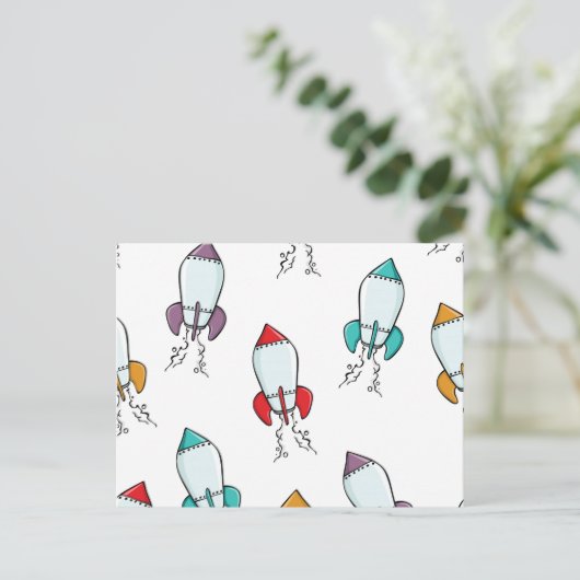Cartoon Rocket Ship Pattern Briefkaart (Staand voorkant)