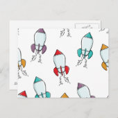 Cartoon Rocket Ship Pattern Briefkaart (Voorkant / Achterkant)