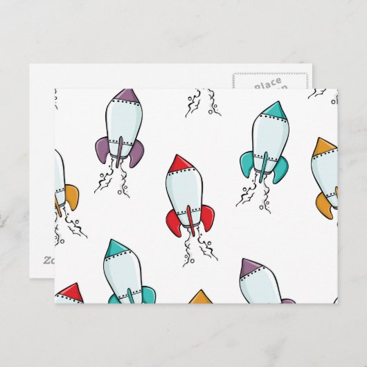 Cartoon Rocket Ship Pattern Briefkaart (Voorkant / Achterkant)