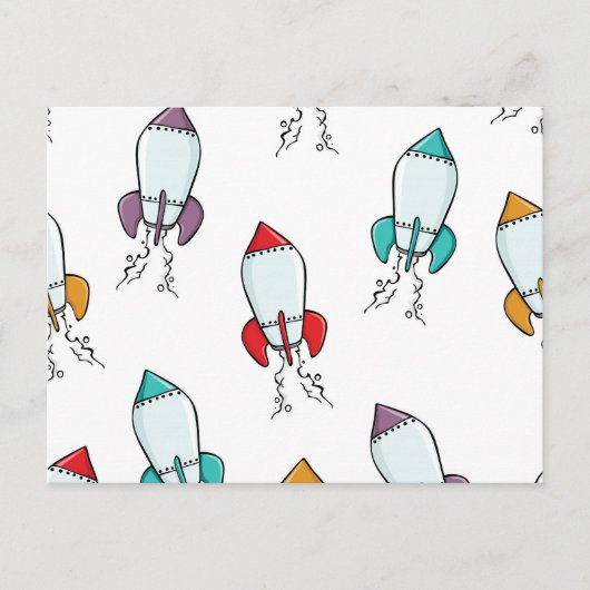 Cartoon Rocket Ship Pattern Briefkaart (Voorkant)