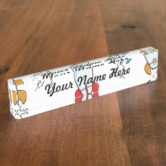 Cartoon Rocket Ship Pattern Naambordje (Zijkant)