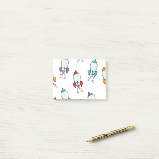 Cartoon Rocket Ship Pattern Post-it® Notes (Op bureau)