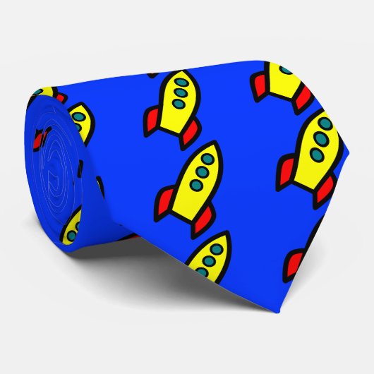 Cartoon Rocket Ship Stropdas (Opgerold)