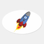Cartoon Rocketship Ovale Sticker (Voorkant)