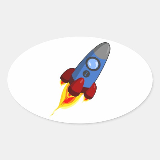 Cartoon Rocketship Ovale Sticker (Voorkant)