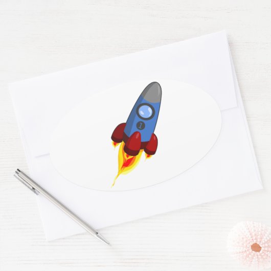 Cartoon Rocketship Ovale Sticker (Envelop)
