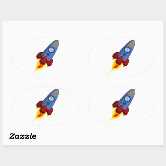 Cartoon Rocketship Ovale Sticker (Vel)