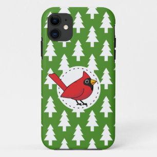 Cartoon rode kardinaal op groen wit pijnpatroon Case-Mate iPhone case