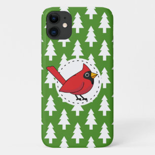 Cartoon rode kardinaal op groen wit pijnpatroon Case-Mate iPhone case