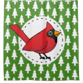 Cartoon rode kardinaal op groen wit pijnpatroon douchegordijn (Voorkant)