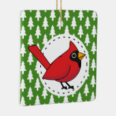 Cartoon rode kardinaal op groen wit pijnpatroon keramisch ornament (Rechts)