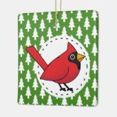 Cartoon rode kardinaal op groen wit pijnpatroon keramisch ornament (Links)