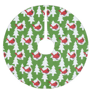 Cartoon rode kardinaal op groen wit pijnpatroon kerstboom rok