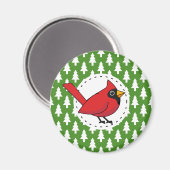Cartoon rode kardinaal op groen wit pijnpatroon magneet (Voorkant / Achterkant)