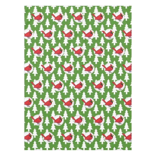 Cartoon rode kardinaal op groen wit pijnpatroon tafelkleed (Voorkant)