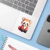 Cartoon rode panda illustratie sticker (Laptop met iPhone)
