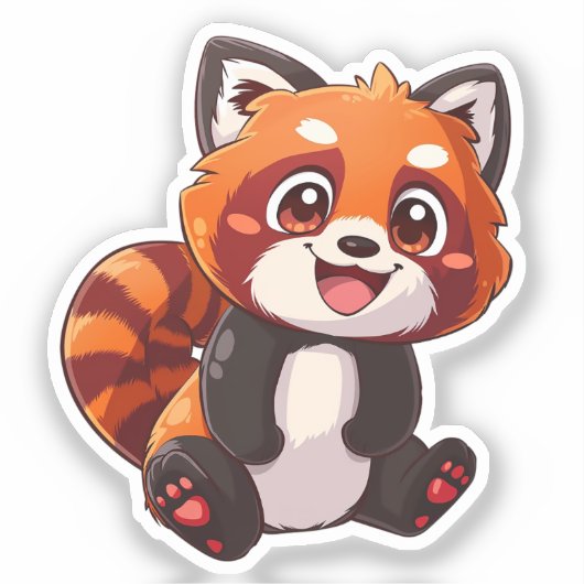 Cartoon rode panda sticker (Voorkant)