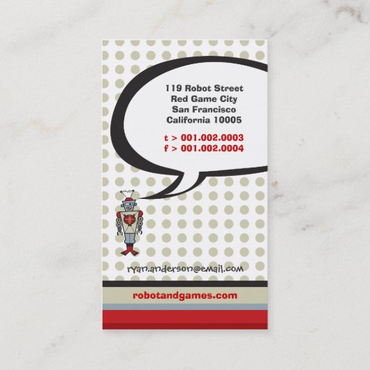 Cartoon rode retro robot Schattigee Kinder Boy pro Visitekaartje (Achterkant)