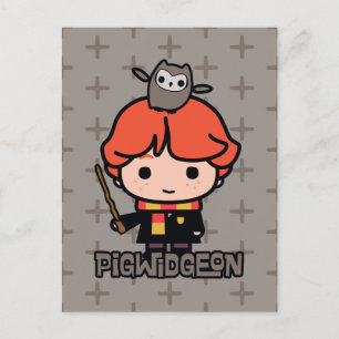Cartoon Ron Weasley en Pigwidgeon Briefkaart