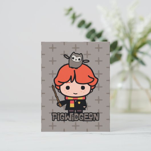 Cartoon Ron Weasley en Pigwidgeon Briefkaart (Staand voorkant)