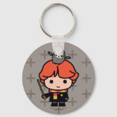 Cartoon Ron Weasley en Pigwidgeon Sleutelhanger (Voorkant)