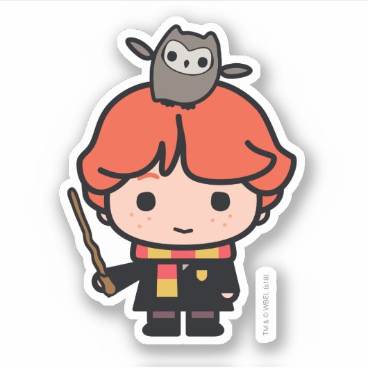 Cartoon Ron Weasley en Pigwidgeon Sticker (Voorkant)