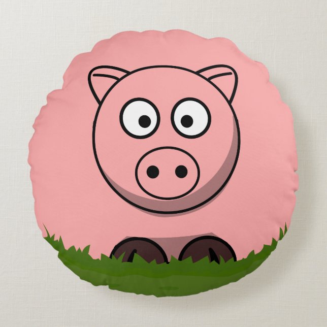 Cartoon Ronde Bubble Pig. Rond Kussen (Voorkant)