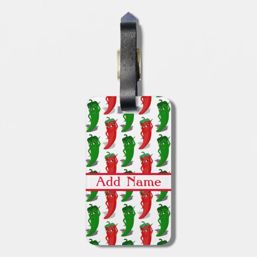 Cartoon rood en groen epper divas bagagelabel (Achterkant verticaal)