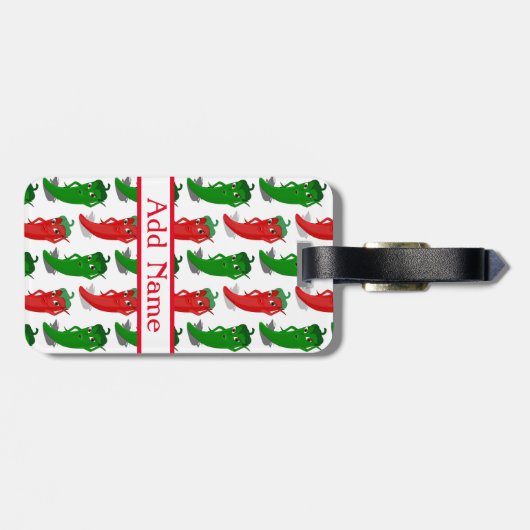 Cartoon rood en groen epper divas bagagelabel (Achterkant horizontaal)