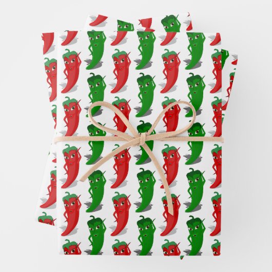 Cartoon rood en groen epper divas inpakpapier vel (In situ)