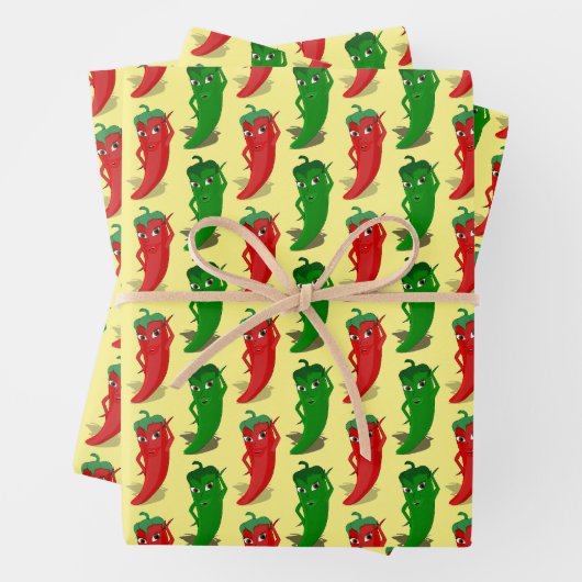 Cartoon rood en groen epper divas inpakpapier vel (In situ)