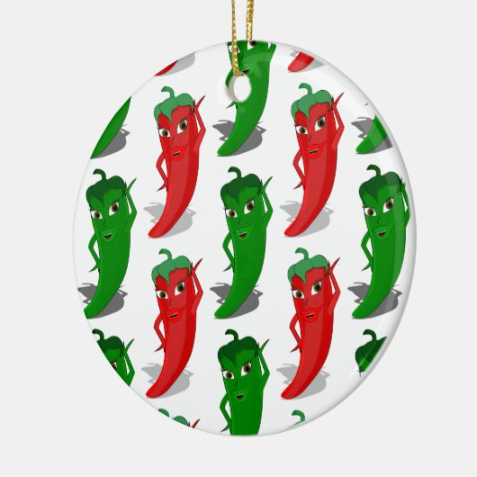 Cartoon rood en groen epper divas keramisch ornament (Links)