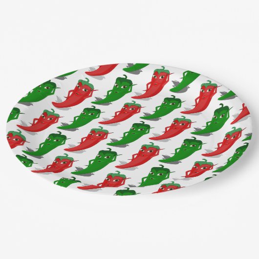 Cartoon rood en groen epper divas papieren bordje (Gekanteld)