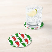 Cartoon rood en groen epper divas ronde kartonnen onderzetter (Insitu)