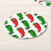 Cartoon rood en groen epper divas ronde kartonnen onderzetter (Gebogen)