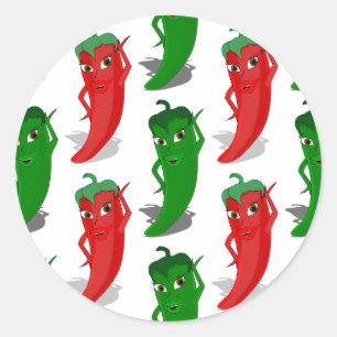Cartoon rood en groen epper divas ronde sticker