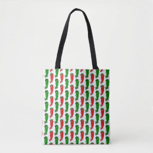 Cartoon rood en groen epper divas tote bag