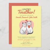 Cartoon Rood en Wit Cat Theme Bruiloft Kaart (Voorkant / Achterkant)