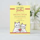 Cartoon rood & wit grillige katten bruiloft kaart (Staand voorkant)