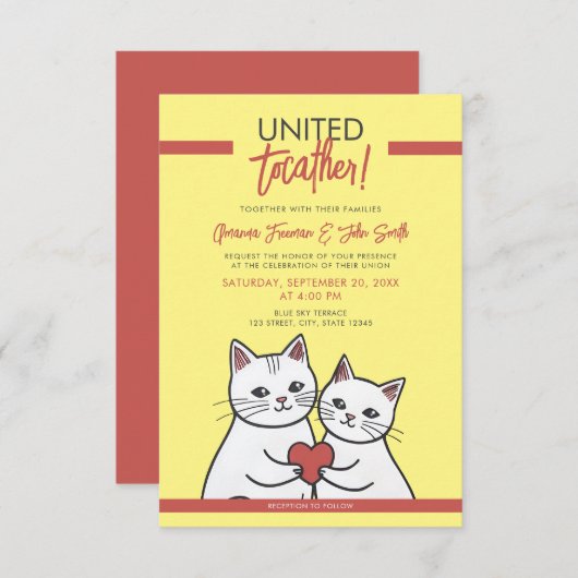 Cartoon rood & wit grillige katten bruiloft kaart (Voorkant / Achterkant)