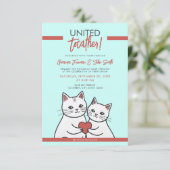 Cartoon rood & wit grillige katten bruiloft kaart (Staand voorkant)