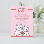 Cartoon rood & wit grillige katten bruiloft kaart (Staand voorkant)