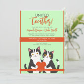 Cartoon Rood & Wit Schattige Katten en Hart Bruilo Kaart (Staand voorkant)